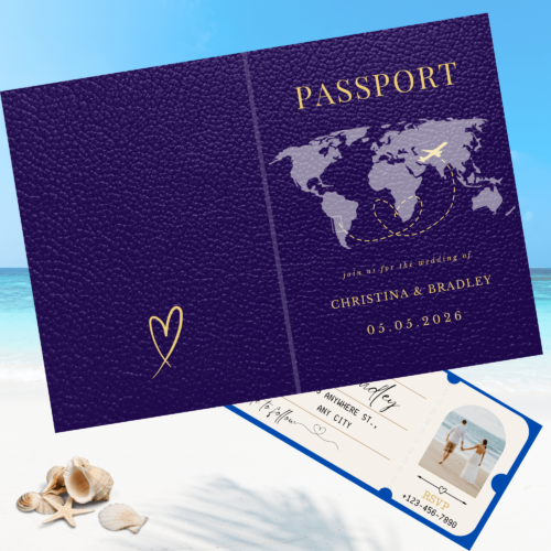 Editable Wedding  Stationery as passport & Boarding card