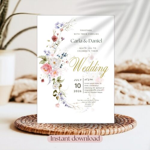 Floral Romance Wedding Invitation Template Set