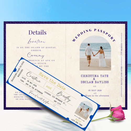 PASSPORT & BOARDING CARD Editable Wedding  Stationery