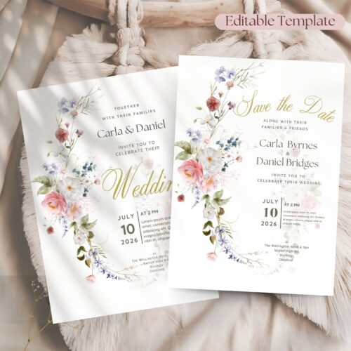 Wedding Invitation Template Set to edit and print at home