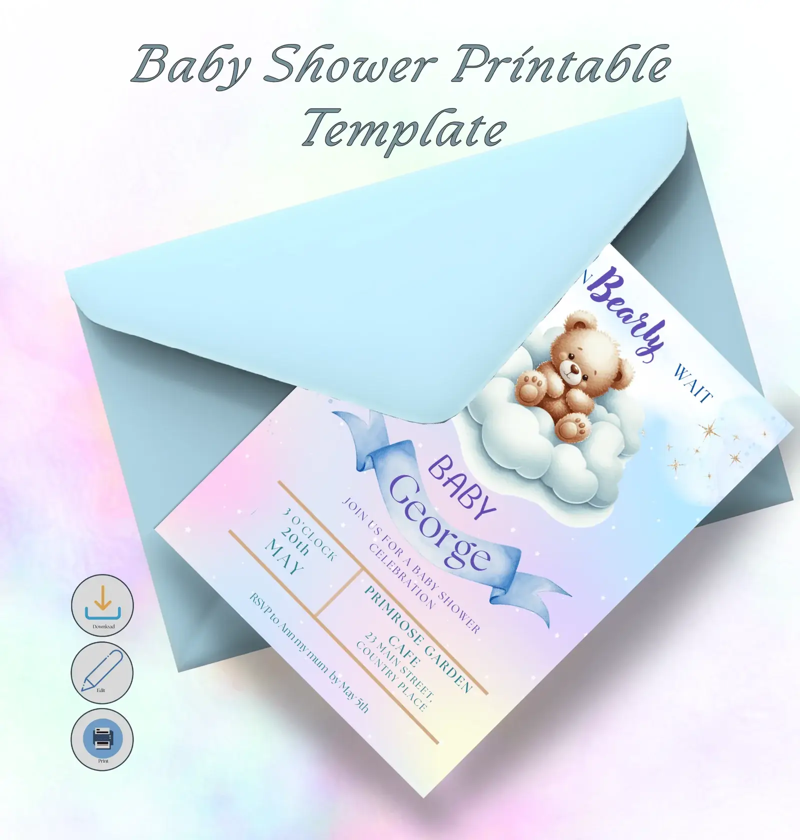 "Editable Baby Shower Invitation Card - Pastel Colored Template"