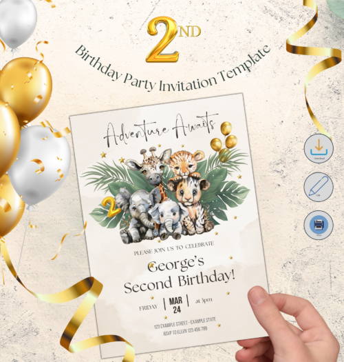 Printable 2nd birthday party invitation