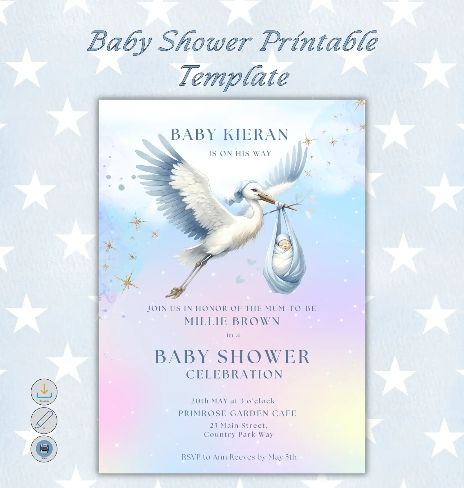 Watercolor Baby Shower Printable Invites