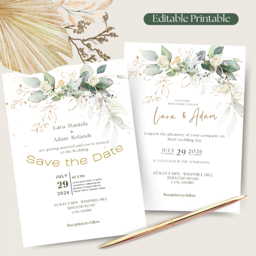 Editable Wedding Invitation Set, botanical design