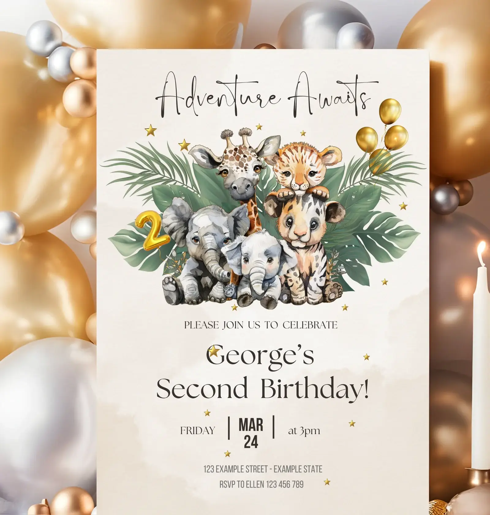 Printable 2nd birthday party invitation