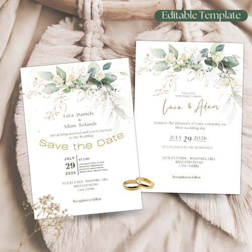 Editable Wedding Invitation Set, botanical design