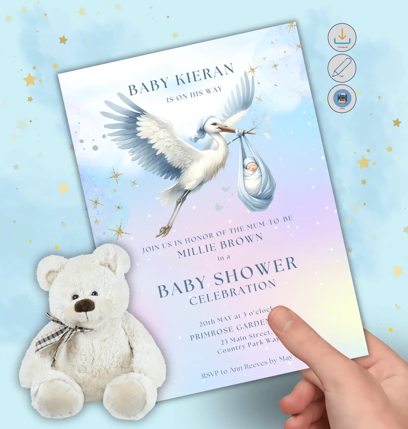Watercolor Baby Shower Printable Invites