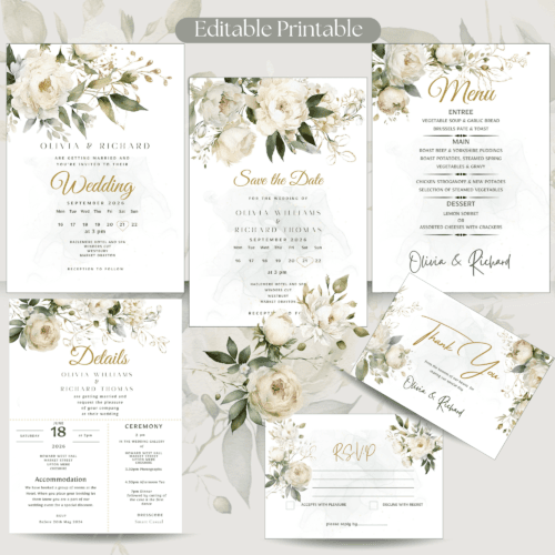 Peonies Printable Wedding Invitation Set