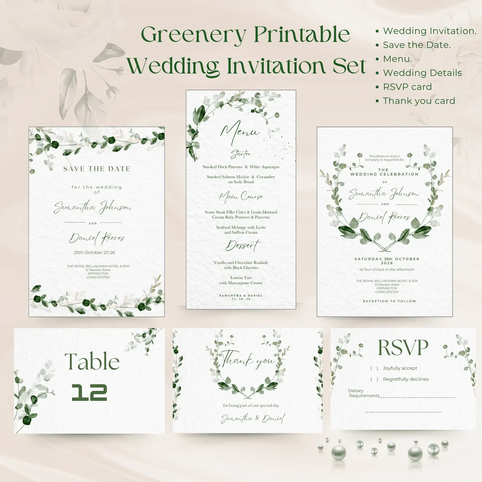 Botanical Wedding Invitation Template Set