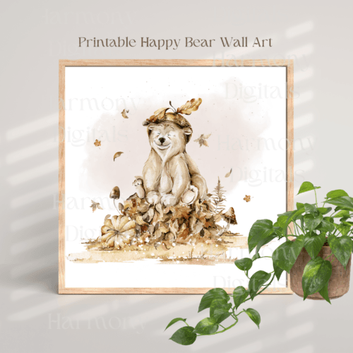 Woodland theme Funny Bear Wall Art Template