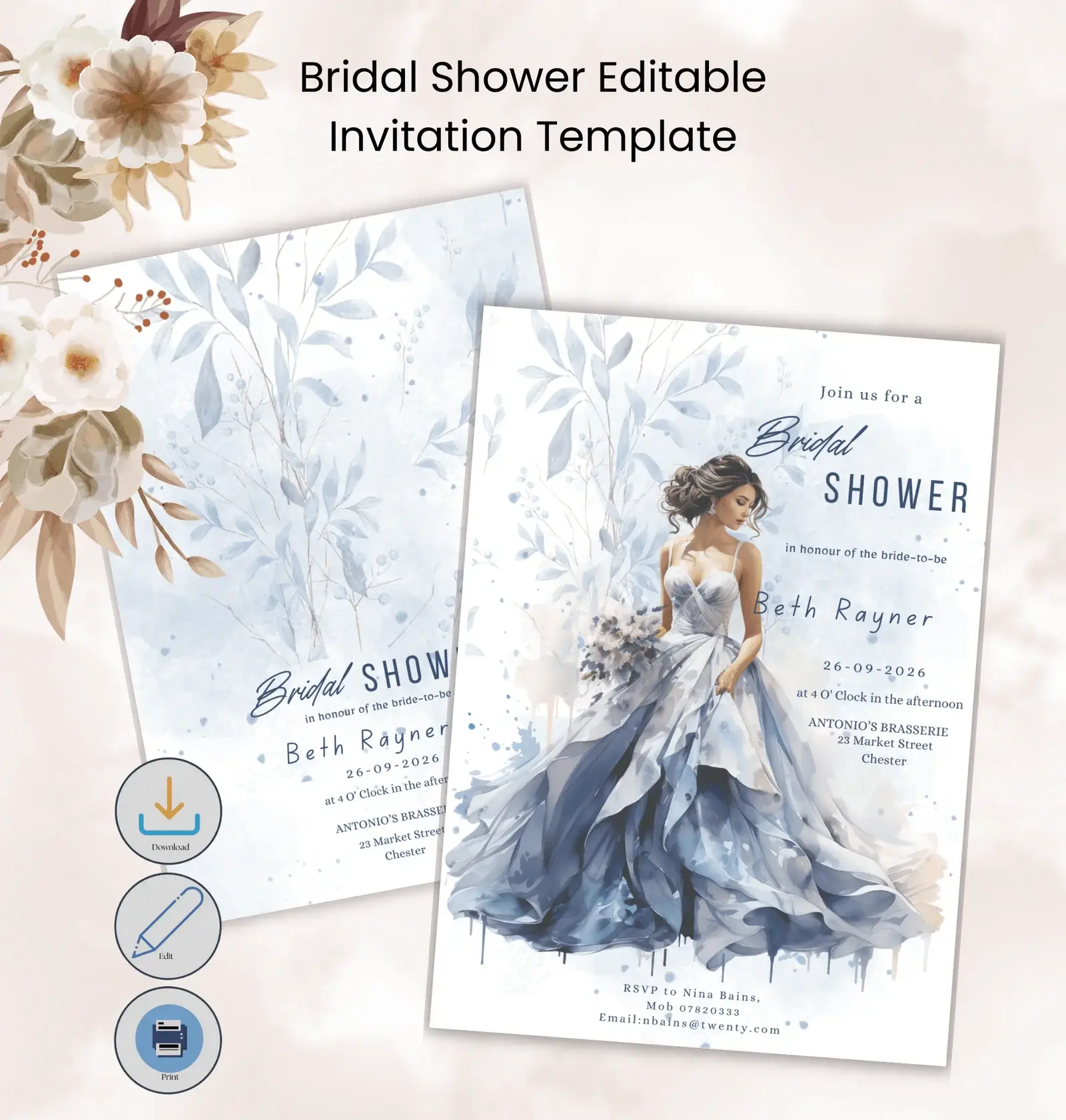 Watercolor Baby Shower Printable Invites