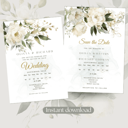 Peonies Printable Wedding Invitation Set