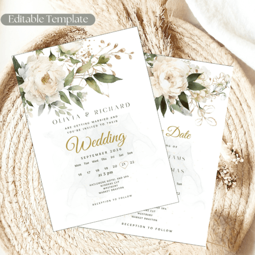 Peonies Printable Wedding Invitation Set