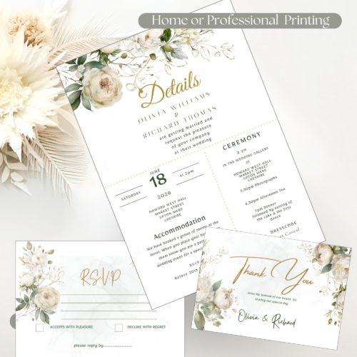 Peonies Printable Wedding Invitation Set