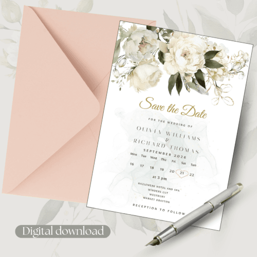 Peonies Printable Wedding Invitation Set