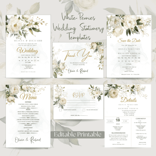 Peonies Printable Wedding Invitation Set