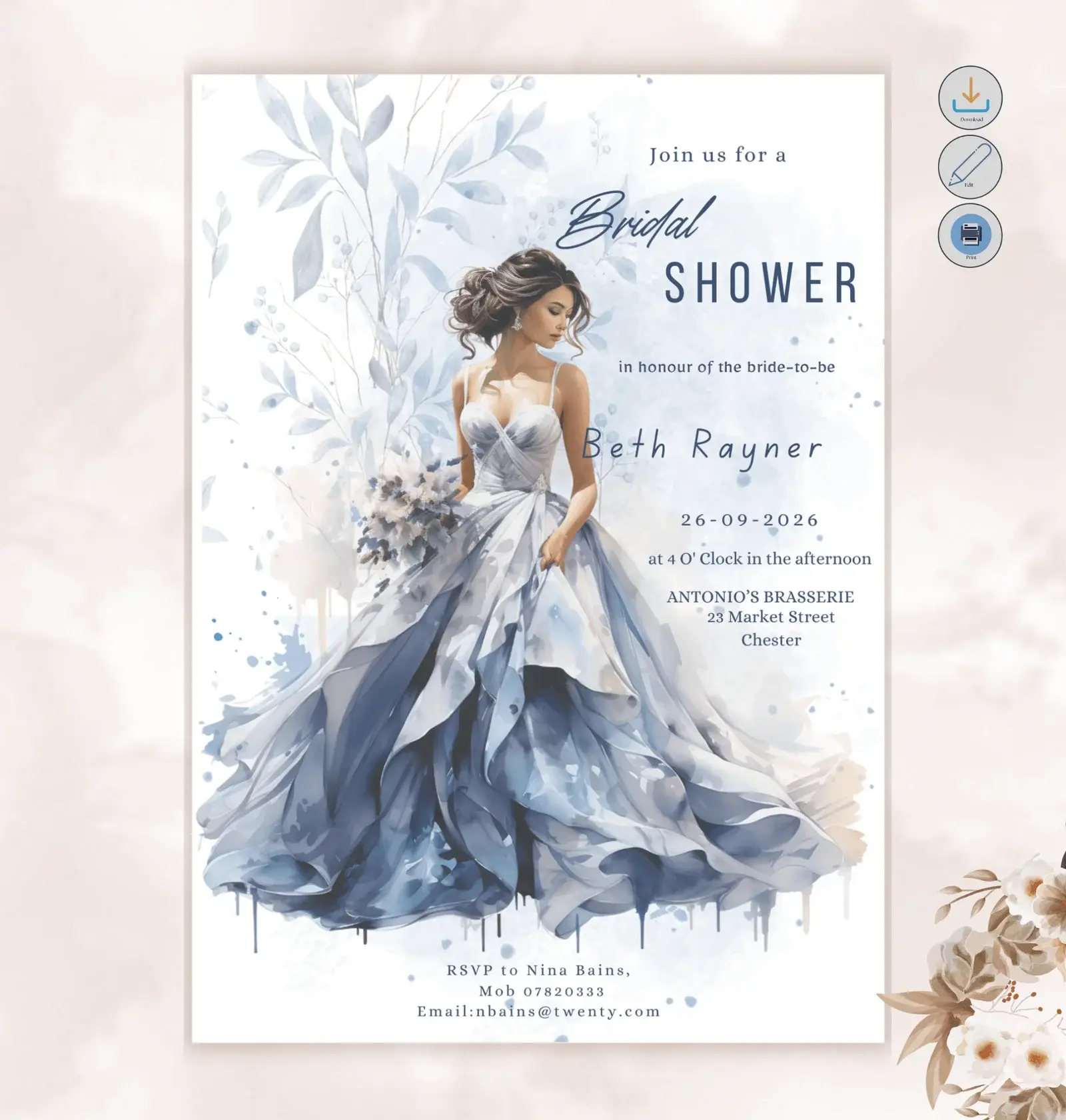 Watercolor Baby Shower Printable Invites
