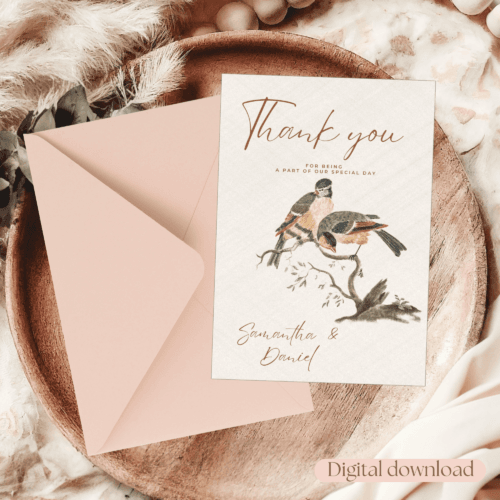 Thank you card- Printable Vintage Roses Wedding Set