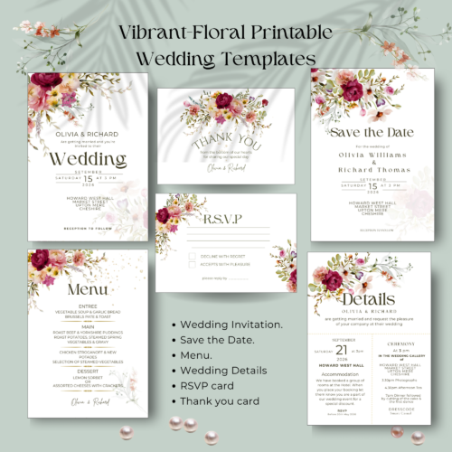 Floral Wedding Stationery Editable Templates