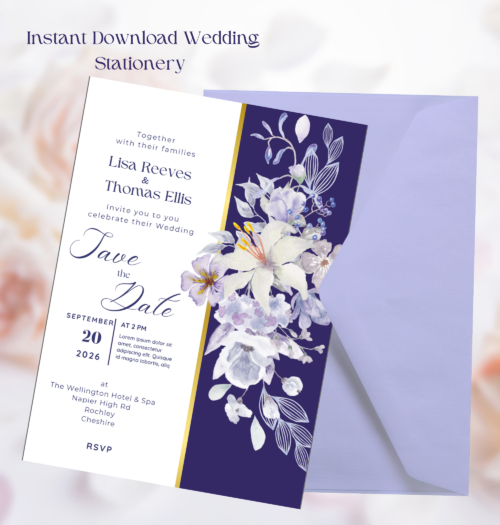 midnight blossoms editable wedding invitation