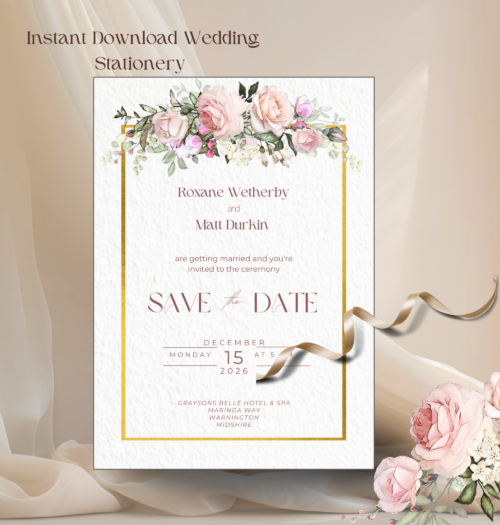 Editable Roxan Roses Wedding Invitation fil