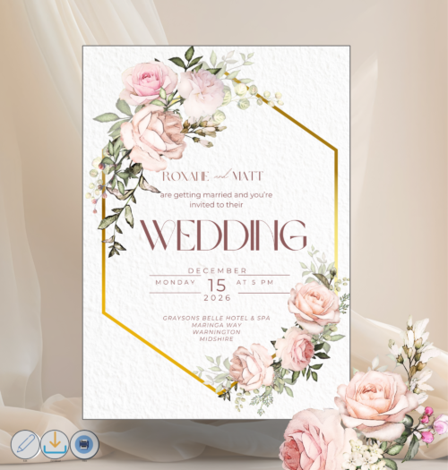 Editable Roxan Roses Wedding Invitation fil