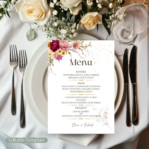 Menu Wedding Stationery Editable Templates