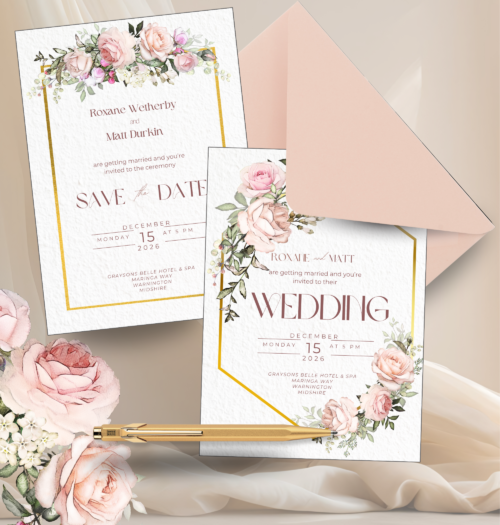 Editable Roxan Roses Wedding Invitation fil