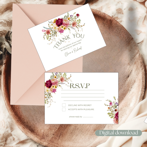 RSVP & Thank you Wedding Stationery Editable Templates