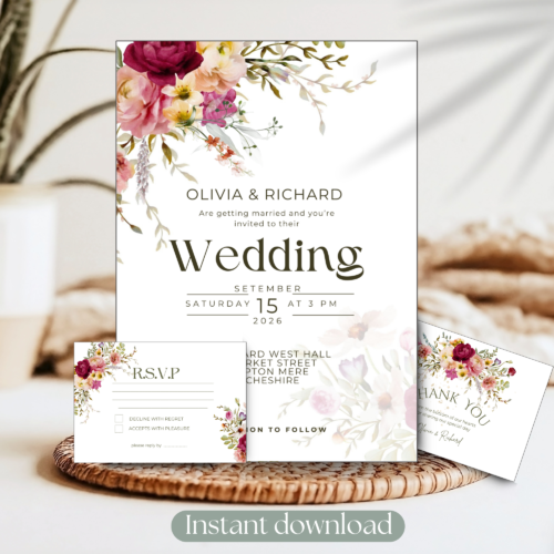 Floral Wedding Stationery Editable Templates