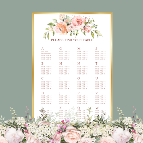 Editable Wedding Guest Seating Plans