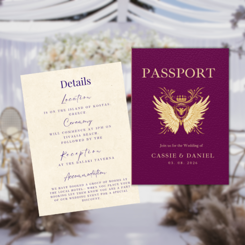 Burgundy Passport Editable Wedding Invitation