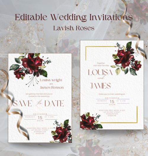 Editable Lavish Rose Wedding Invitation