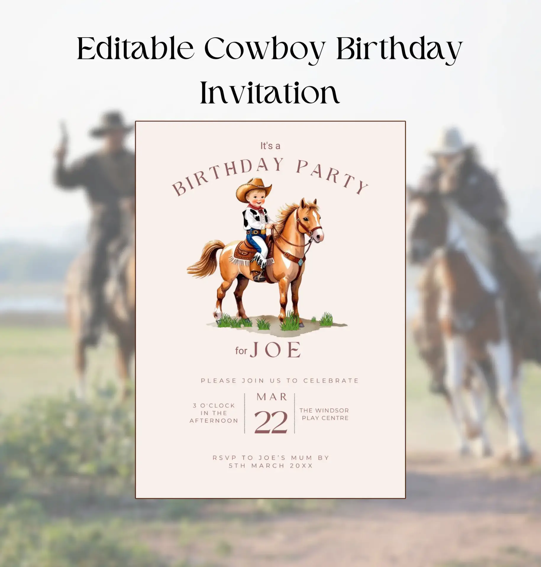 Cowboy Editable Birthday Invitation