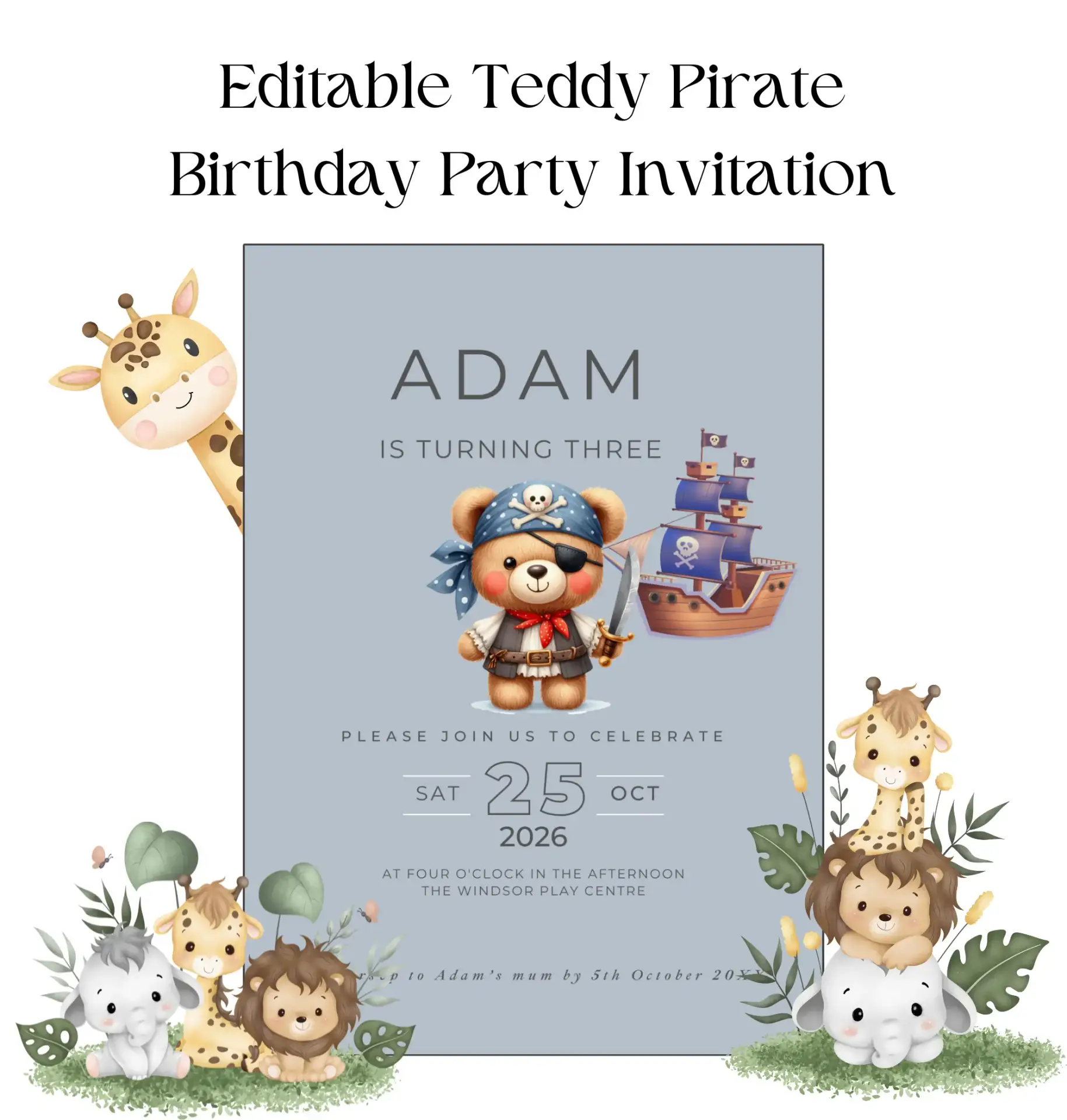 Editable Pirate Birthday Party Invitation