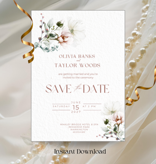 Editable Delicate Floral Wedding Invitation