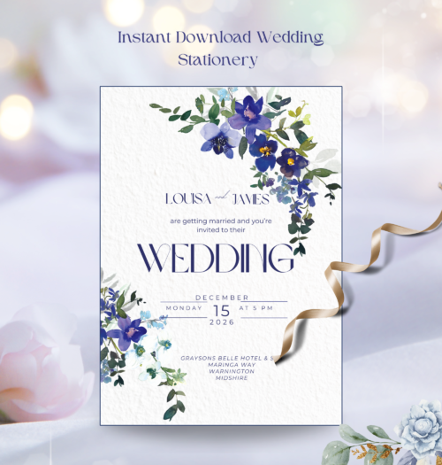 Printable Blue Orchid Wedding invitation