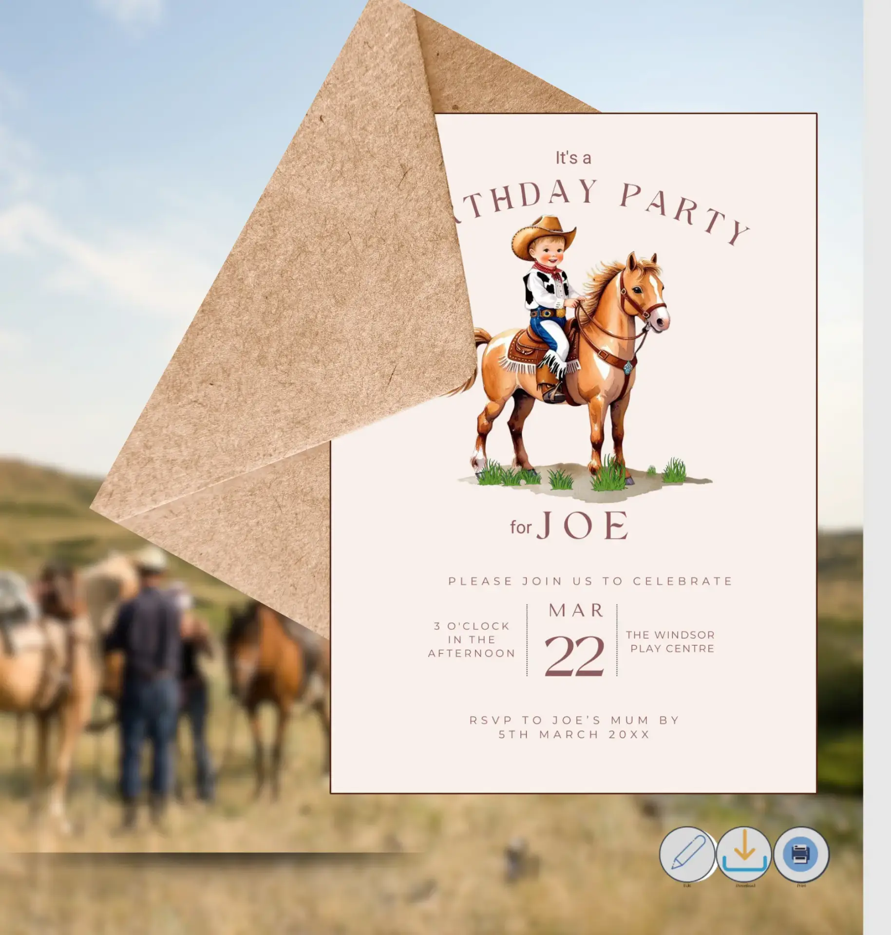 Cowboy Editable Birthday Invitation