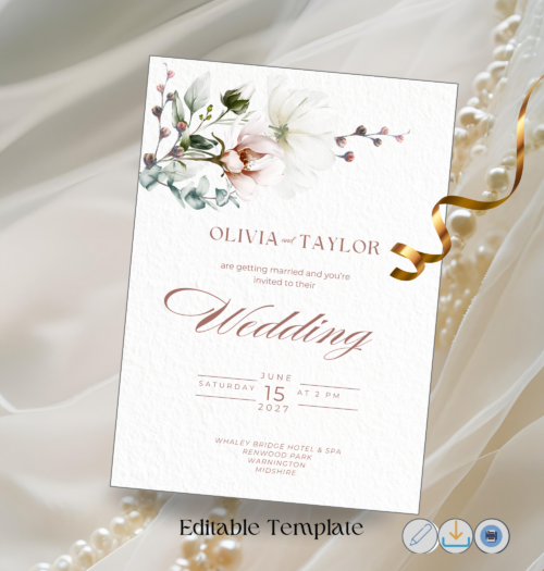 Editable Delicate Floral Wedding Invitation