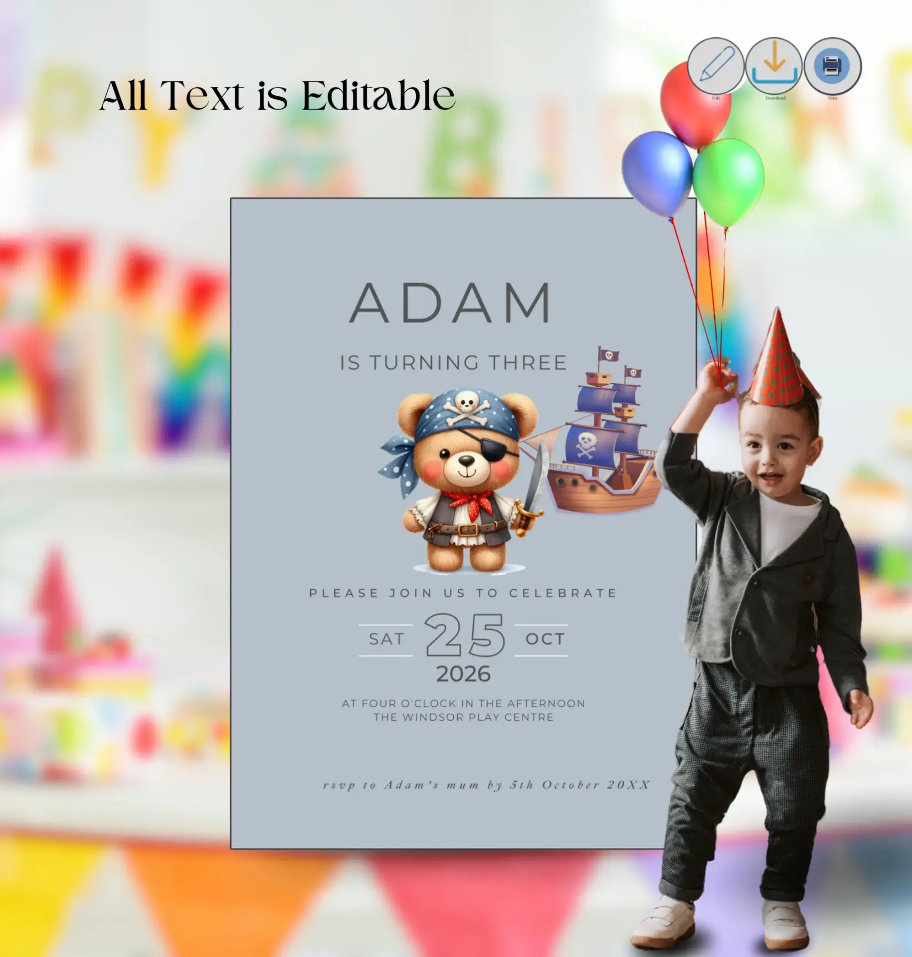 Editable Pirate Birthday Party Invitation