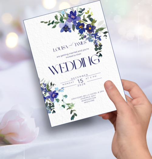 Editable Blue Orchid Wedding invitation