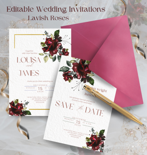 Editable Lavish Rose Wedding Invitation