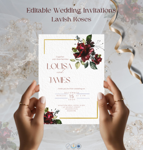 Editable Lavish Rose Wedding Invitation