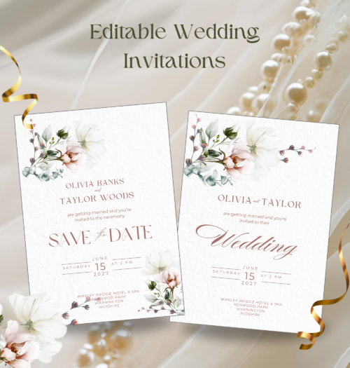 Editable Delicate Floral Wedding Invitation