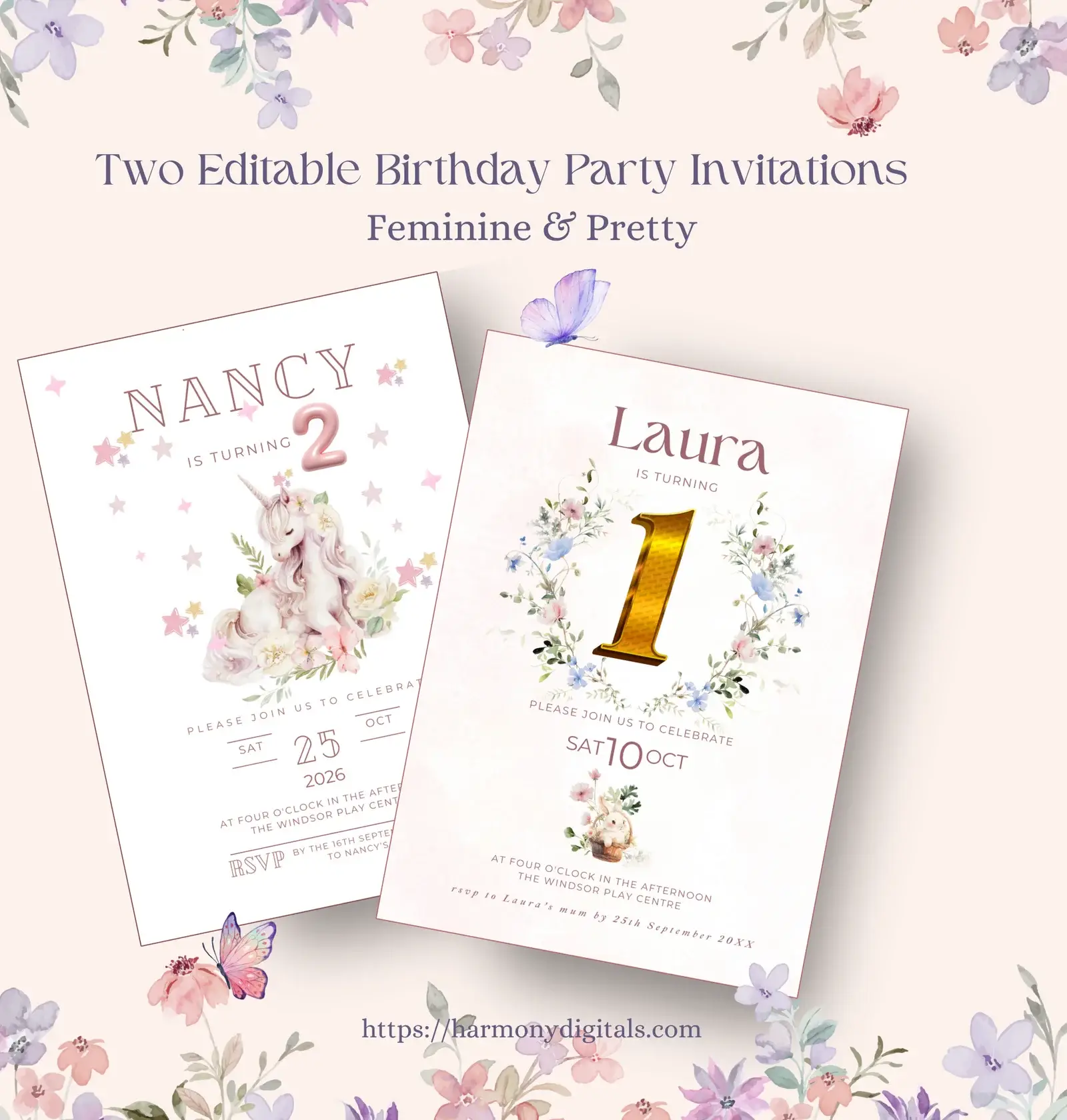 2-for1 Editable Birthday Invitation Templates