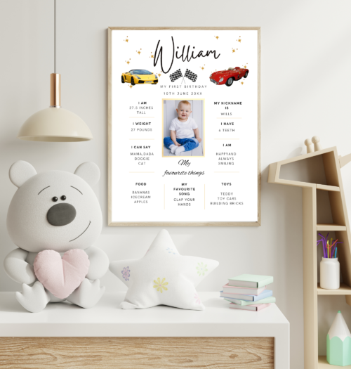 First Birthday Racing Car Poster