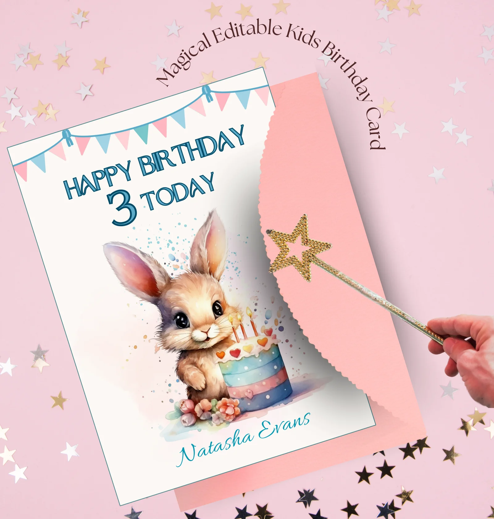 Editable Cute Bunny Birthday Card