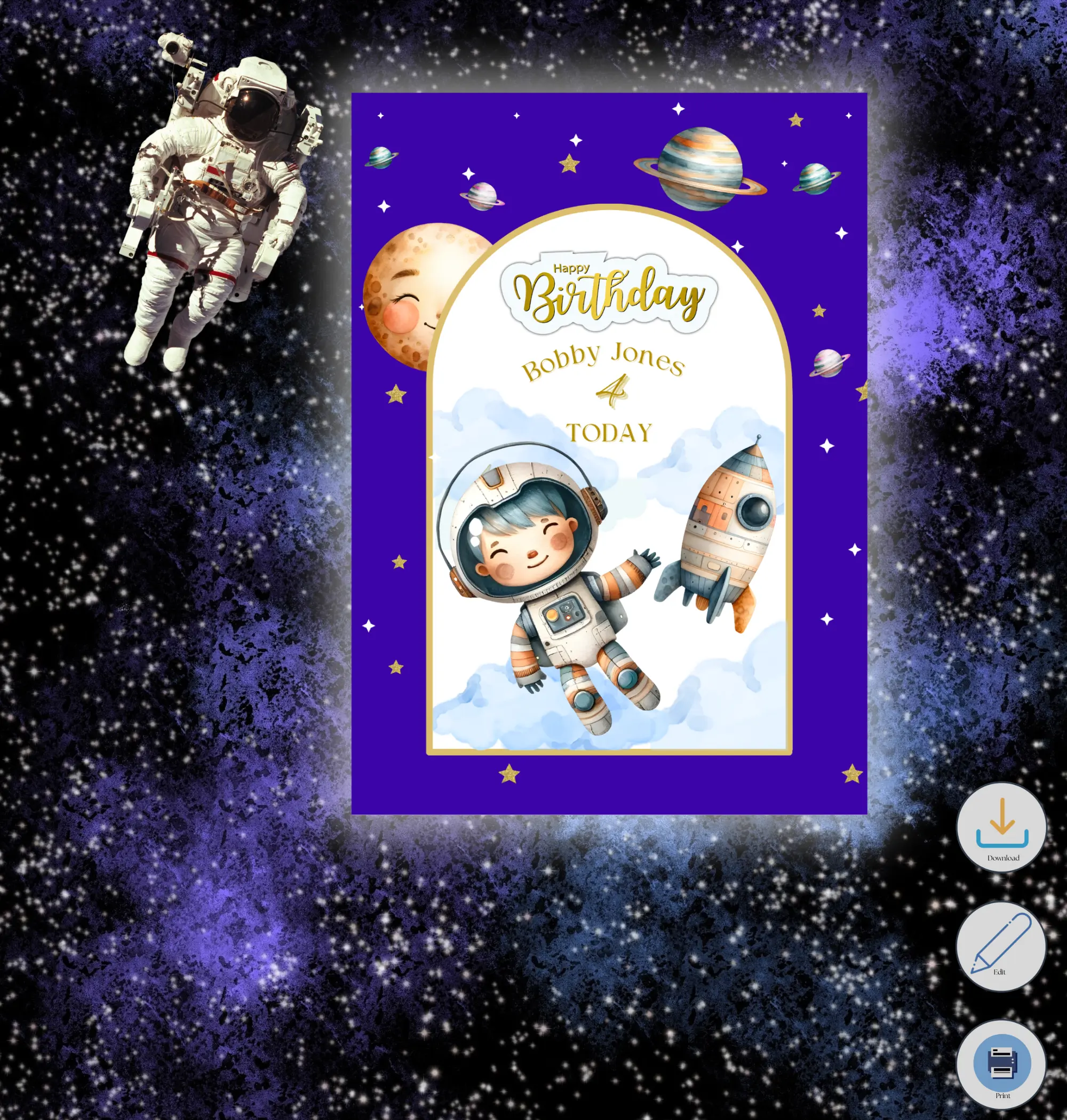 Editable Space-Themed Birthday Card
