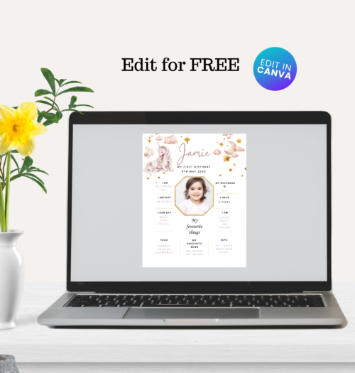 Editable first Birthday poster, edit for free