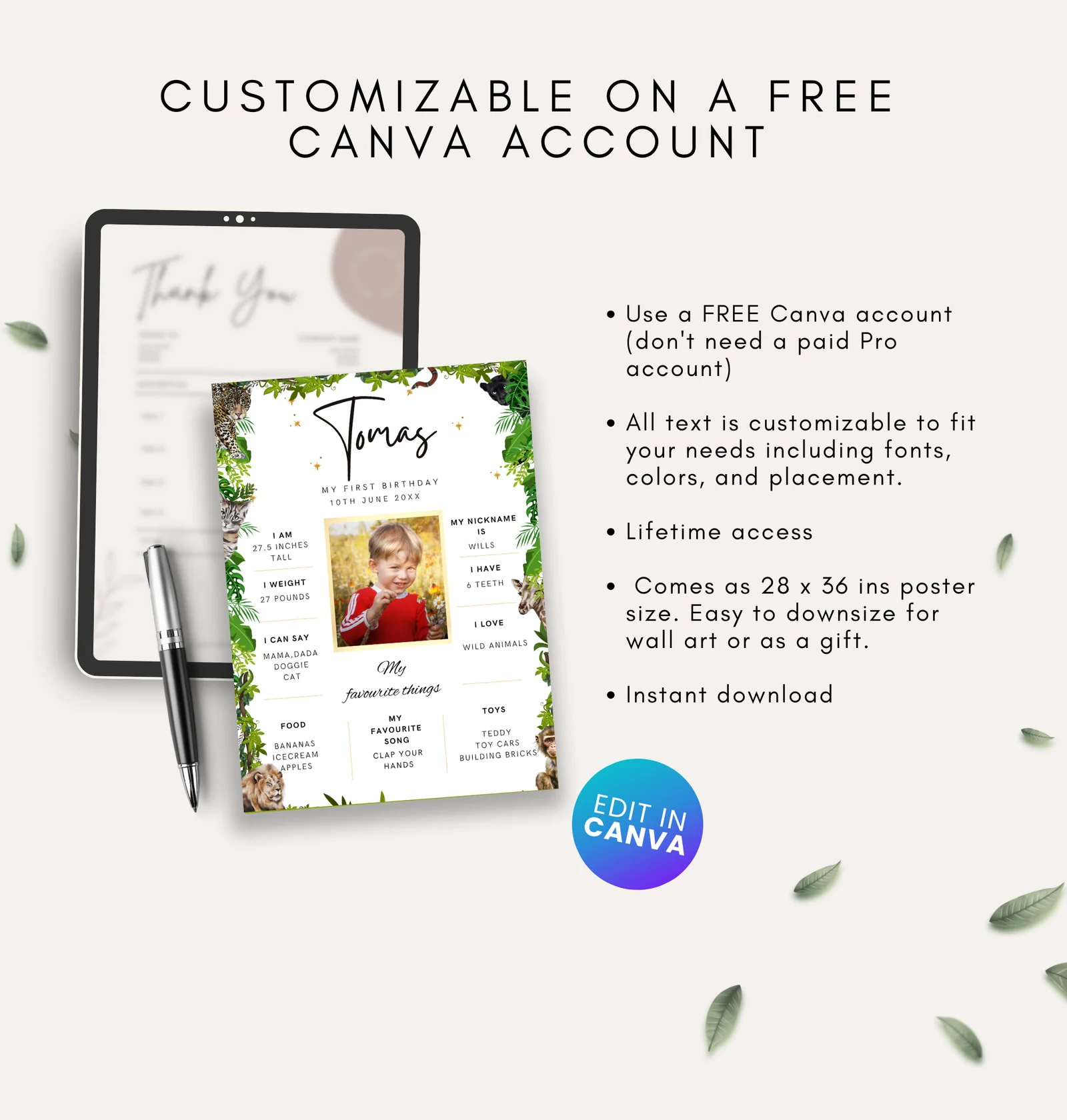 Jungle milestone editable poster